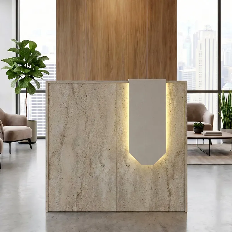 Γραφείο υποδοχής - reception Navita Megapap με LED χρώμα travertine - sandstone 113,6x42x111,8εκ.