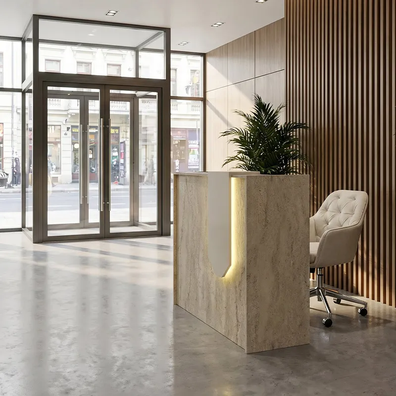 Γραφείο υποδοχής - reception Navita Megapap με LED χρώμα travertine - sandstone 113,6x42x111,8εκ.