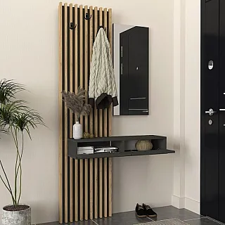 Έπιπλο εισόδου Elois Megapap χρώμα ανθρακί - sepet oak 96,6x26,8x195,5εκ.