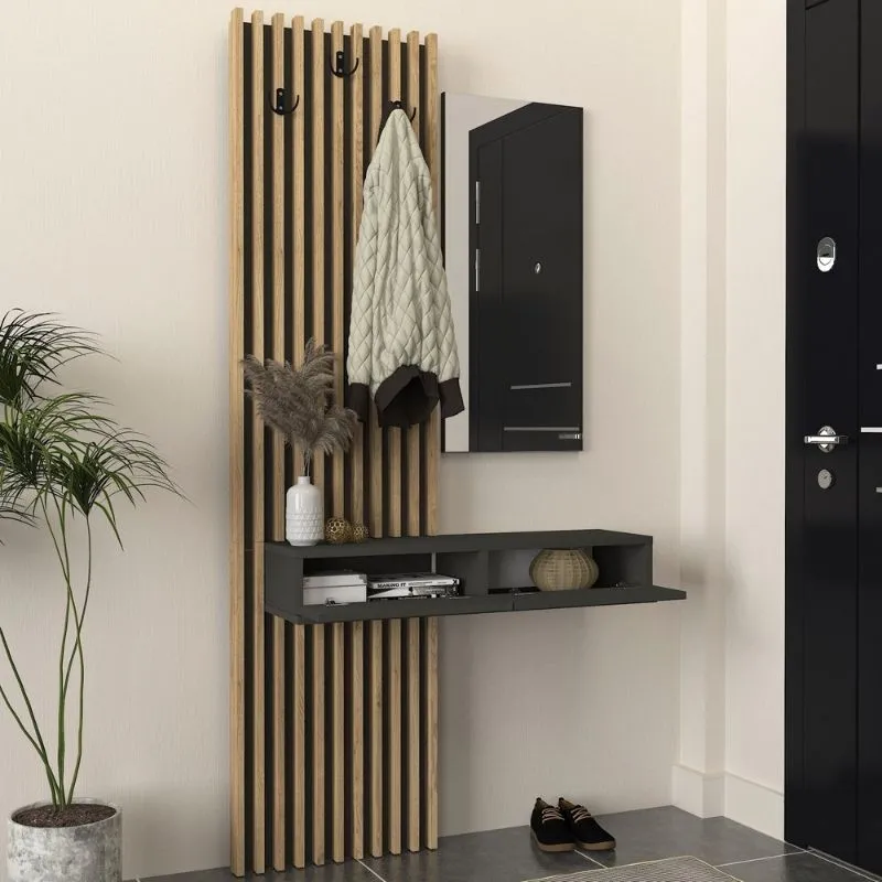 Έπιπλο εισόδου Elois Megapap χρώμα ανθρακί - sepet oak 96,6x26,8x195,5εκ.