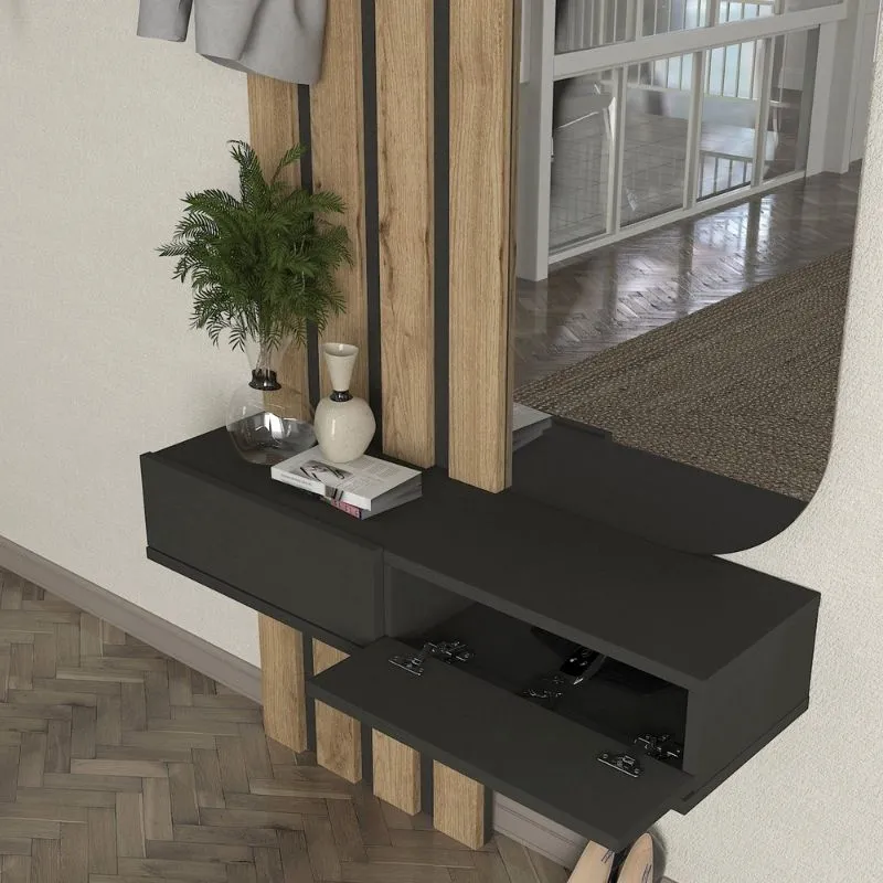 Έπιπλο εισόδου Reyas Megapap χρώμα ανθρακί - sepet oak 90x27x205,6εκ.
