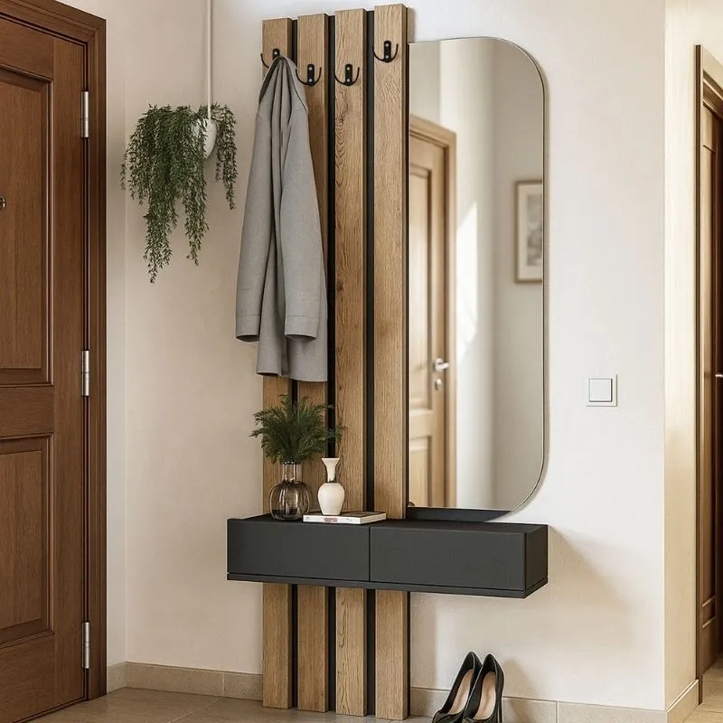 Έπιπλο εισόδου Reyas Megapap χρώμα ανθρακί - sepet oak 90x27x205,6εκ.