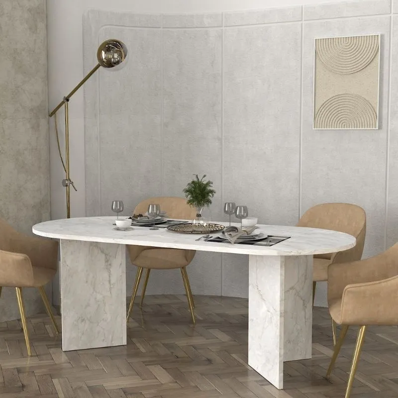 Τραπέζι Cortado Megapap χρώμα λευκό εφέ μαρμάρου 200x90x74εκ.