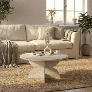 Τραπεζάκι σαλονιού Mara Megapap χρώμα travertine Ø75x36,8εκ.