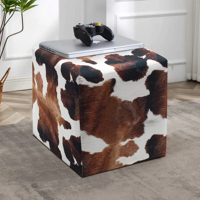 Σκαμπό Milky Megapap υφασμάτινο χρώμα καφέ - λευκό 40x40x40εκ.