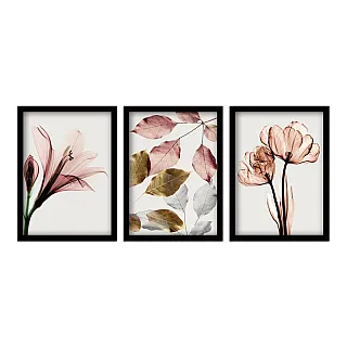 Πίνακας "Pink Flowers" Megapap 3 τμχ. σε πλαίσιο 35x45x2εκ.