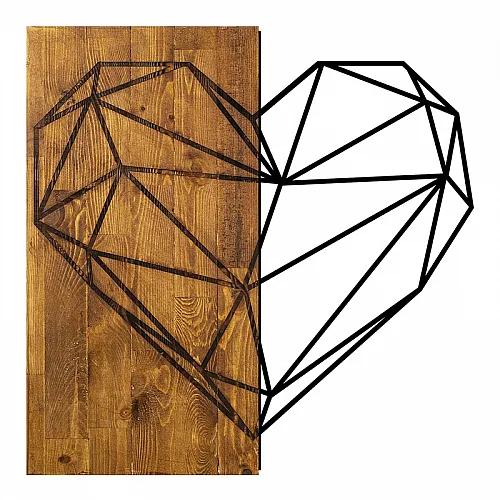 Διακοσμητικό τοίχου Heart Megapap ξύλινο - μεταλλικό χρώμα καρυδί - μαύρο 58x3x58εκ.