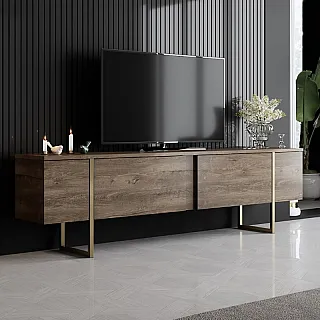 Έπιπλο τηλεόρασης Luxe Megapap χρώμα καρυδί - χρυσό 180x30x50εκ.