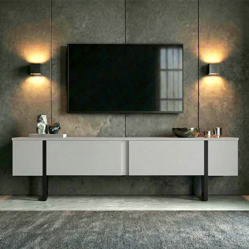 Έπιπλο τηλεόρασης Luxe Megapap χρώμα λευκό - μαύρο 180x30x50εκ.