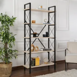Βιβλιοθήκη Elysian Megapap χρώμα travertine - μαύρο 90x33,5x180εκ.