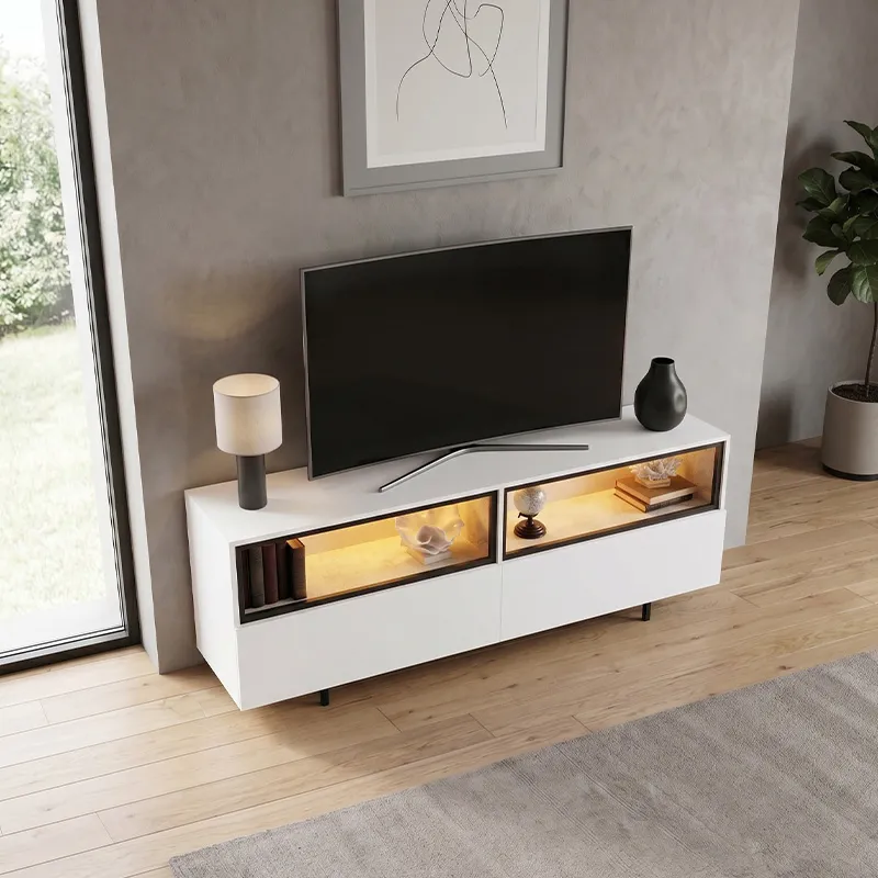 Έπιπλο τηλεόρασης Eco Megapap με Led Rgb χρώμα λευκό 180x32x67εκ.