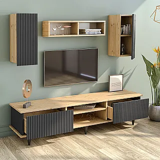 Σύνθεση τηλεόρασης Tokyo Megapap χρώμα sapphire oak - ανθρακί 170x37x45εκ.