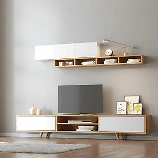 Σύνθεση τηλεόρασης Serine Megapap χρώμα λευκό - oak 170x37x45εκ.