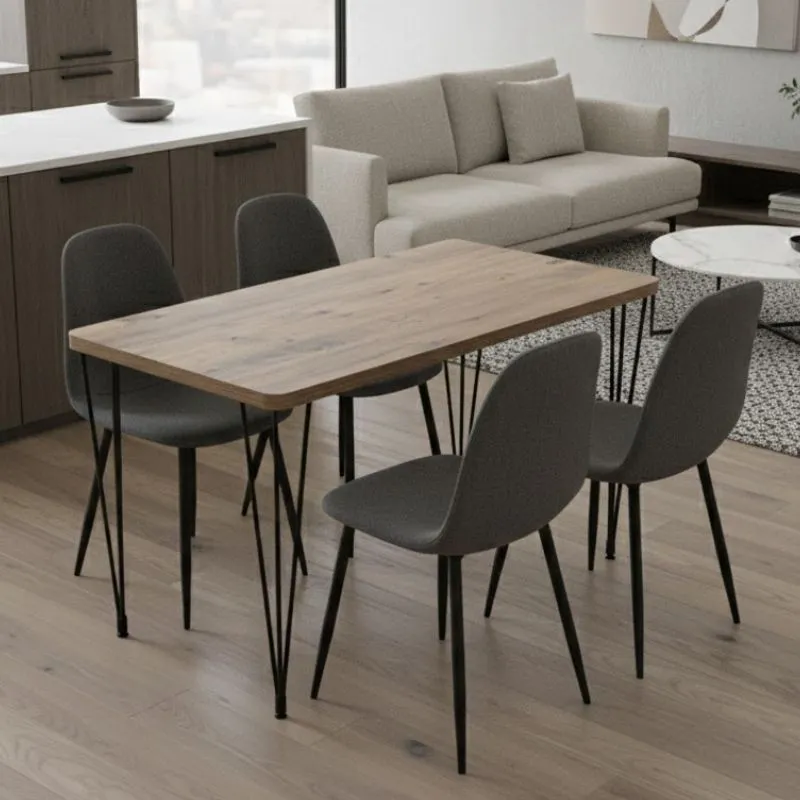 Σετ τραπεζαρία 5τμχ Roger - Iris Megapap Mdf - ύφασμα χρώμα ακακίας - γκρι 120x70x75εκ.