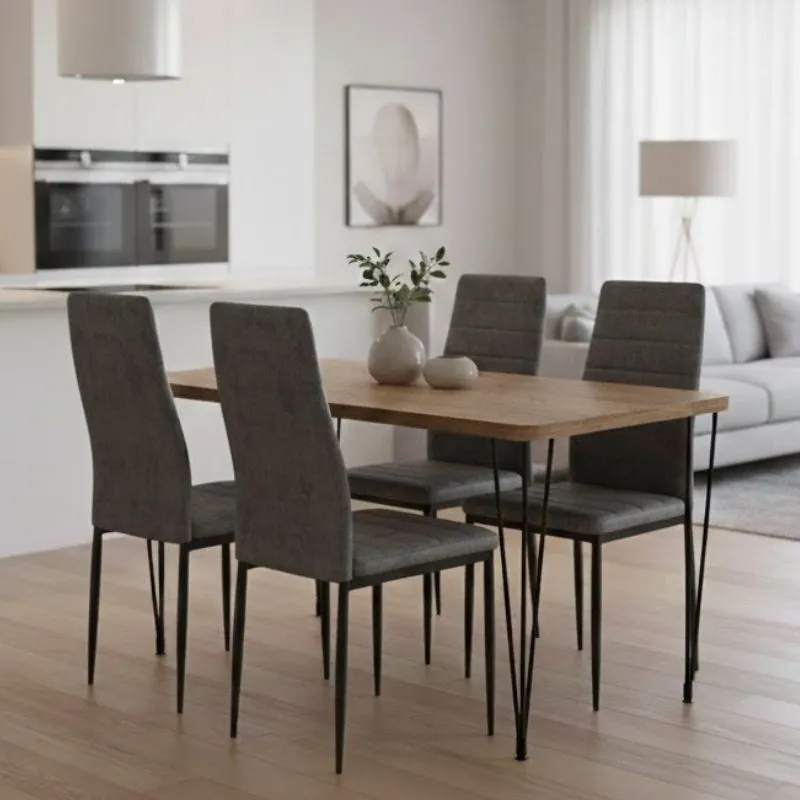 Σετ τραπεζαρία 5τμχ Roger - Rosa Megapap Mdf - ύφασμα χρώμα ακακίας - γκρι 120x70x75εκ.