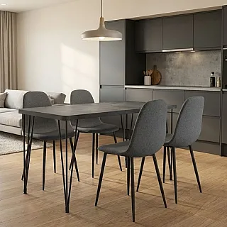 Σετ τραπεζαρία 5τμχ Roger - Iris Megapap Mdf - ύφασμα χρώμα σκούρο γκρι σκυροδέματος - γκρι 120x70x75εκ.