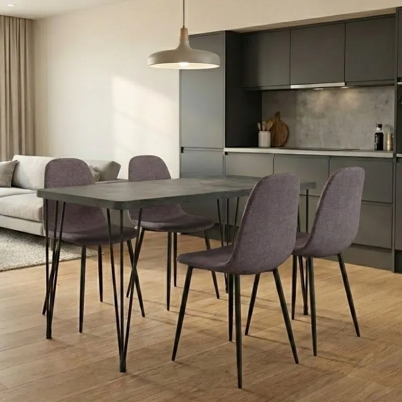 Σετ τραπεζαρία 5τμχ Roger - Iris Megapap Mdf - ύφασμα χρώμα σκούρο γκρι σκυροδέματος - ανοιχτό μπεζ 120x70x75εκ.