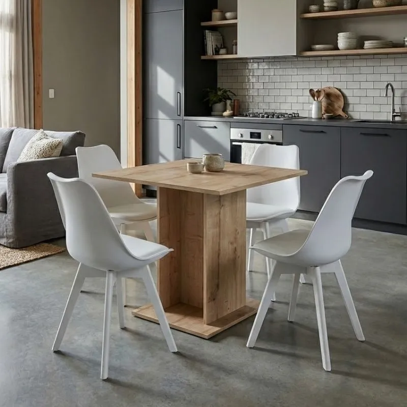 Σετ τραπεζαρία 5τμχ Allos - Viva Megapap χρώμα sapphire oak - λευκό 75x75x77εκ.