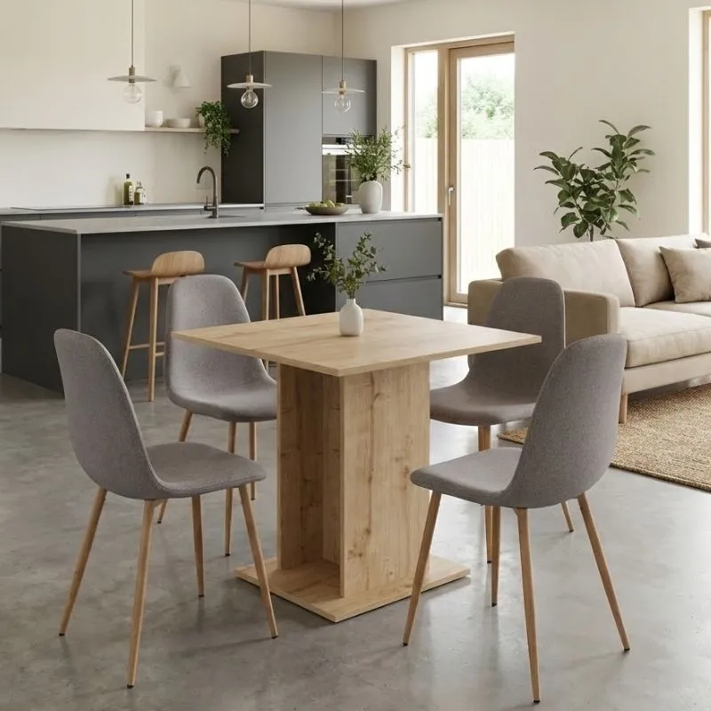 Σετ τραπεζαρία 5τμχ Allos - Iris Megapap χρώμα sapphire oak - ανοιχτό μπεζ/φυσικό πόδι 75x75x77εκ.