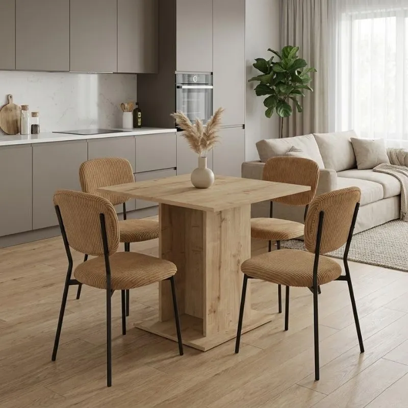 Σετ τραπεζαρία 5τμχ Allos - Kevin Megapap χρώμα sapphire oak - μουσταρδί 75x75x77εκ.