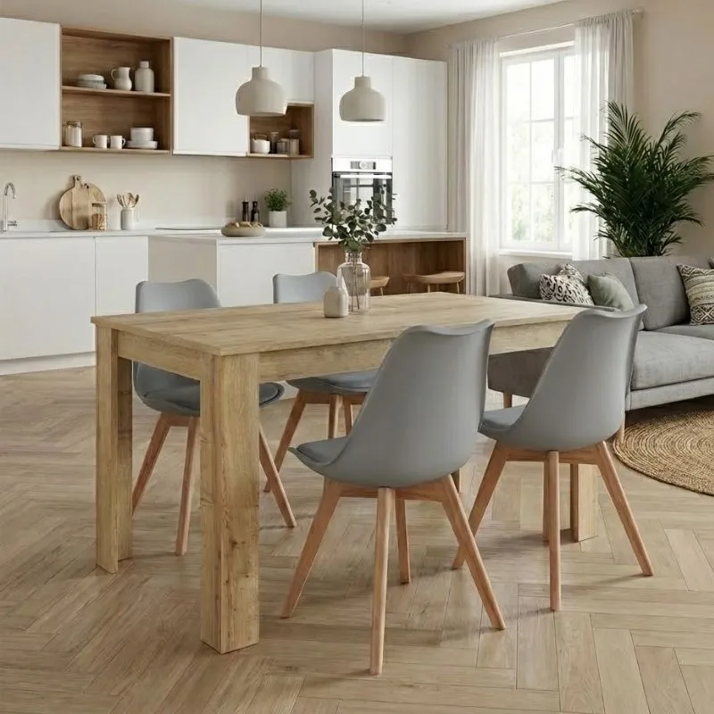 Σετ τραπεζαρία 5τμχ Darlen - Viva Megapap χρώμα sapphire oak - γκρι 125x72x74εκ.
