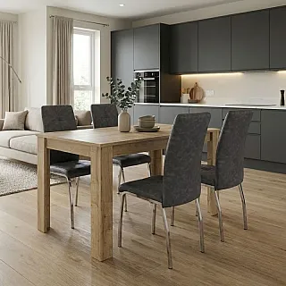 Σετ τραπεζαρία 5τμχ Darlen - Alma Megapap χρώμα sapphire oak - γκρι 125x72x74εκ.