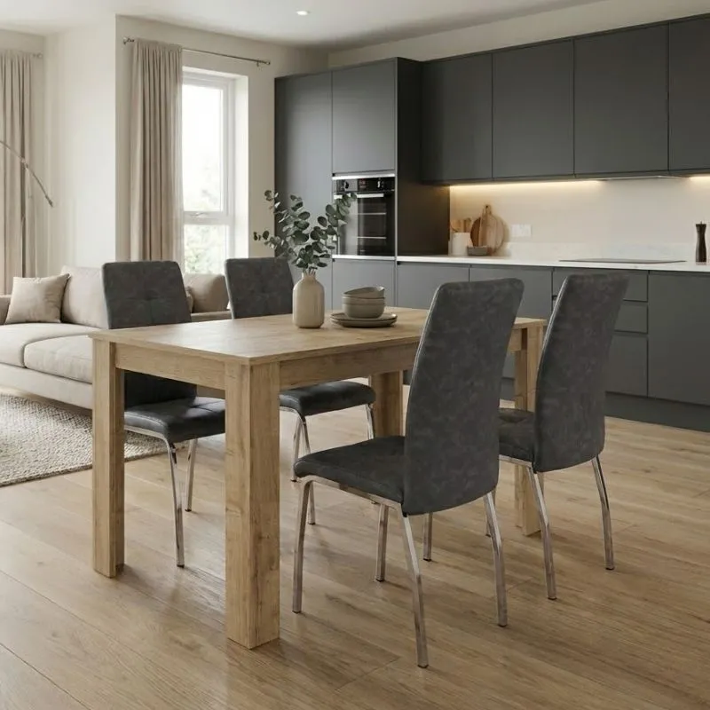 Σετ τραπεζαρία 5τμχ Darlen - Alma Megapap χρώμα sapphire oak - γκρι 125x72x74εκ.