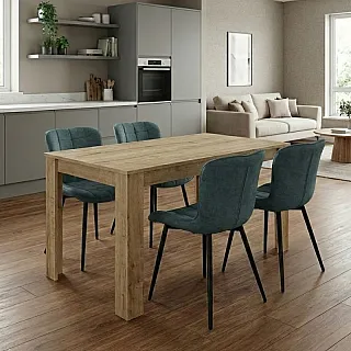 Σετ τραπεζαρία 5τμχ Darlen - Chiara Megapap χρώμα sapphire oak - πράσινο 125x72x74εκ.