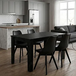 Σετ τραπεζαρία 5τμχ Darlen - Viva Megapap χρώμα sencron black - μαύρο 125x72x74εκ.