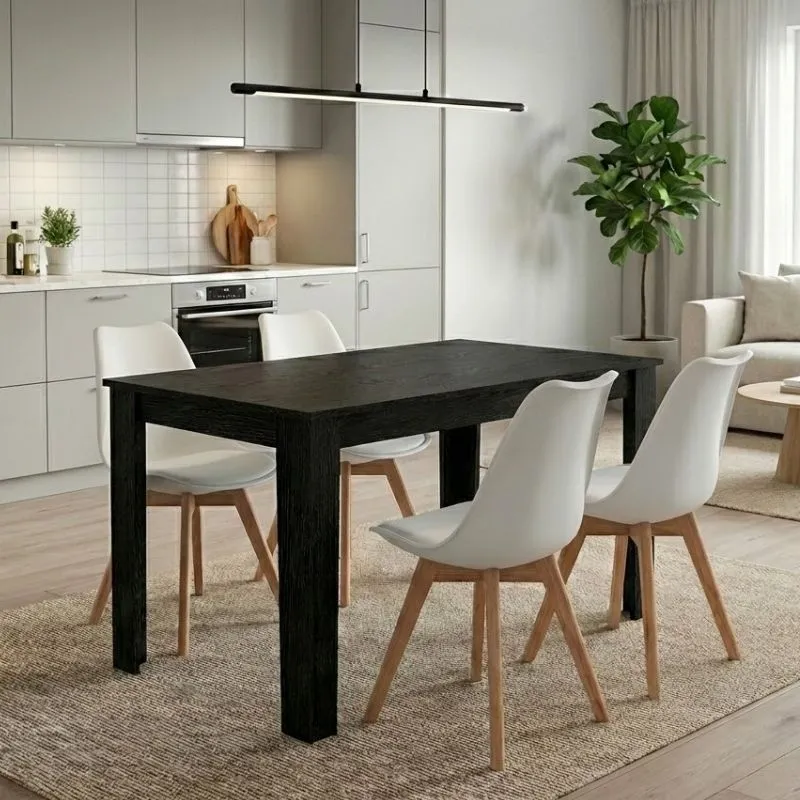 Σετ τραπεζαρία 5τμχ Darlen - Viva Megapap χρώμα sencron black - λευκό/φυσικό πόδι 125x72x74εκ.