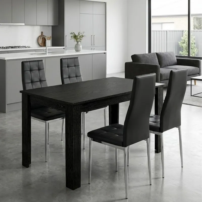 Σετ τραπεζαρία 5τμχ Darlen - Rosa Megapap χρώμα sencron black - μαύρο/χρωμίου πόδι 125x72x74εκ.
