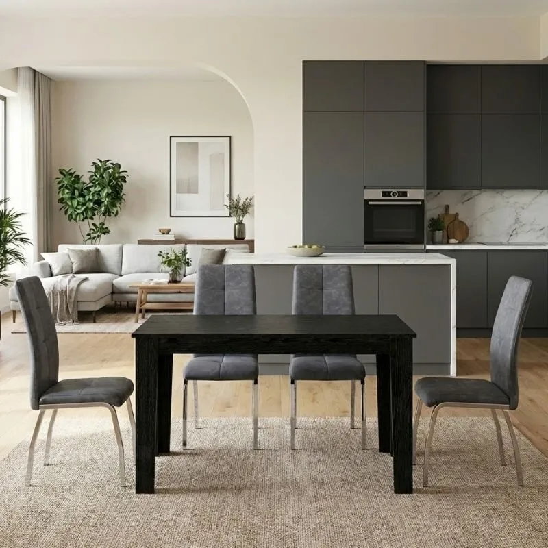 Σετ τραπεζαρία 5τμχ Darlen - Alma Megapap χρώμα sencron black - γκρι 125x72x74εκ.