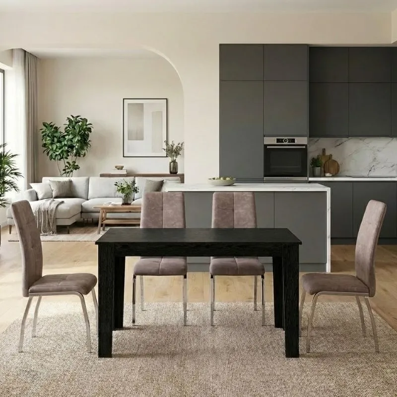 Σετ τραπεζαρία 5τμχ Darlen - Alma Megapap χρώμα sencron black - μπεζ 125x72x74εκ.