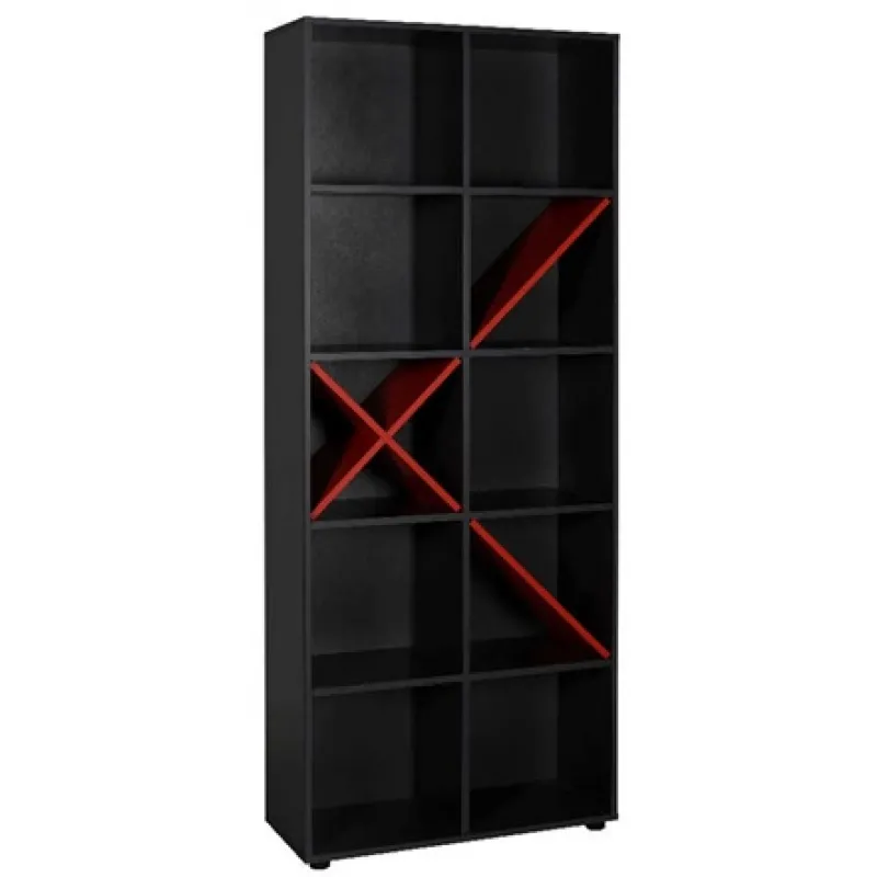 ΡΑΦΙΕΡΑ ΜΕ ΔΕΚΑ  ΡΑΦΙΑ 75x30x188 εκ ANTHRACITE/RED - 622-3675-35 - Βιβλιοθήκες γραφείου