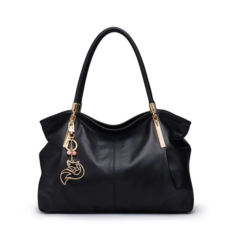 Δερμάτινη Γυναικεία Τσάντα Shopper ‘Ωμου Foxer 958136F μαύρο - Τσάντες Γυναικείες Ώμου/Χειρός