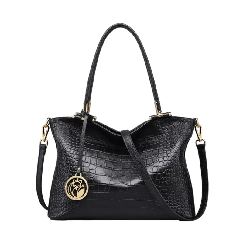 Δερμάτινη Γυναικεία Τσάντα Shopper ‘Ωμου Foxer 986046F μαύρο - Τσάντες Γυναικείες Ώμου/Χειρός
