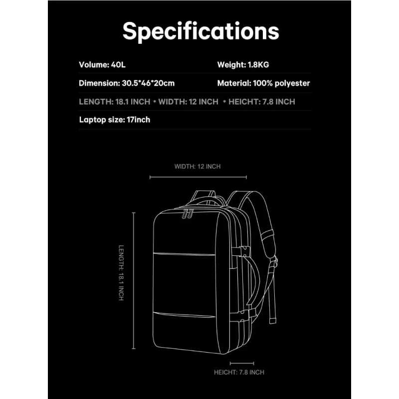 Σακίδιο πλάτης vacuum 36L Laptop 17,3” Bange 3028 μαύρο