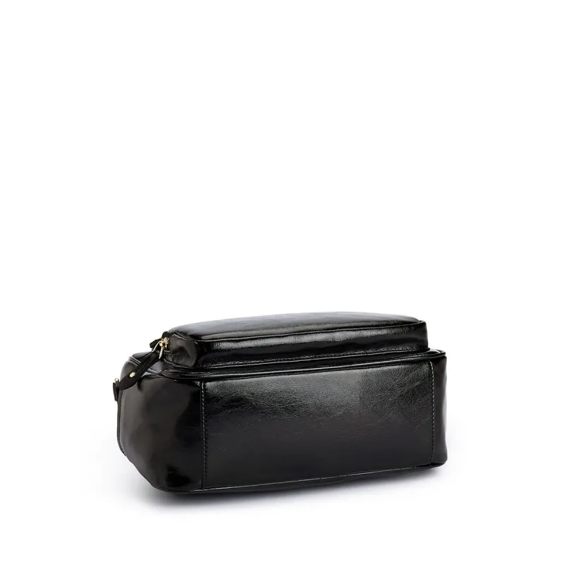 Split Leather Γυναικείo Σακίδιο Πλάτης Χιαστί Laorentou 9113003L μαύρο