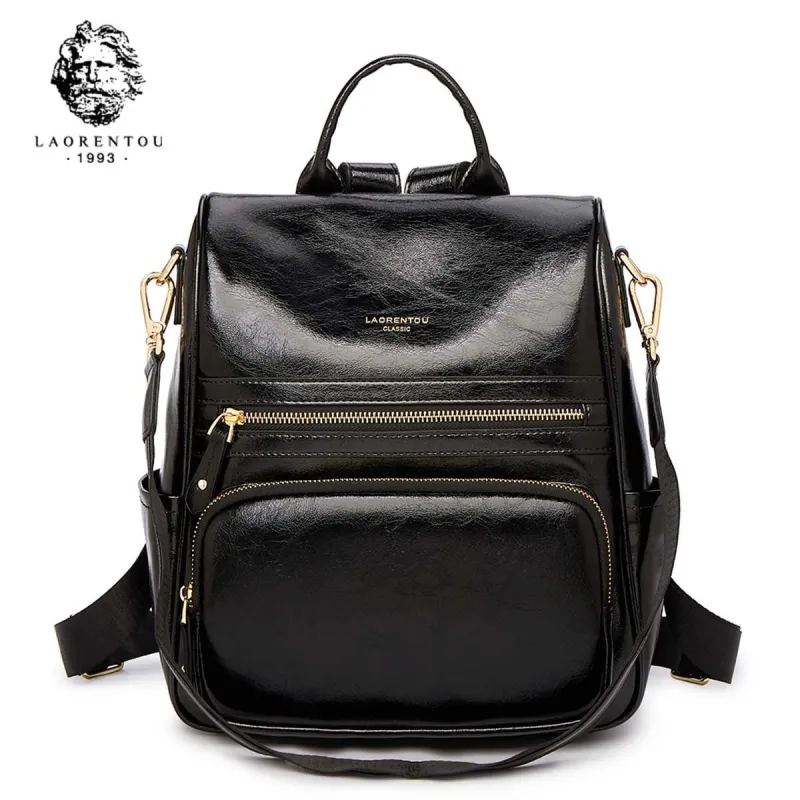 Split Leather Γυναικείo Σακίδιο Πλάτης Χιαστί Laorentou 9113003L μαύρο
