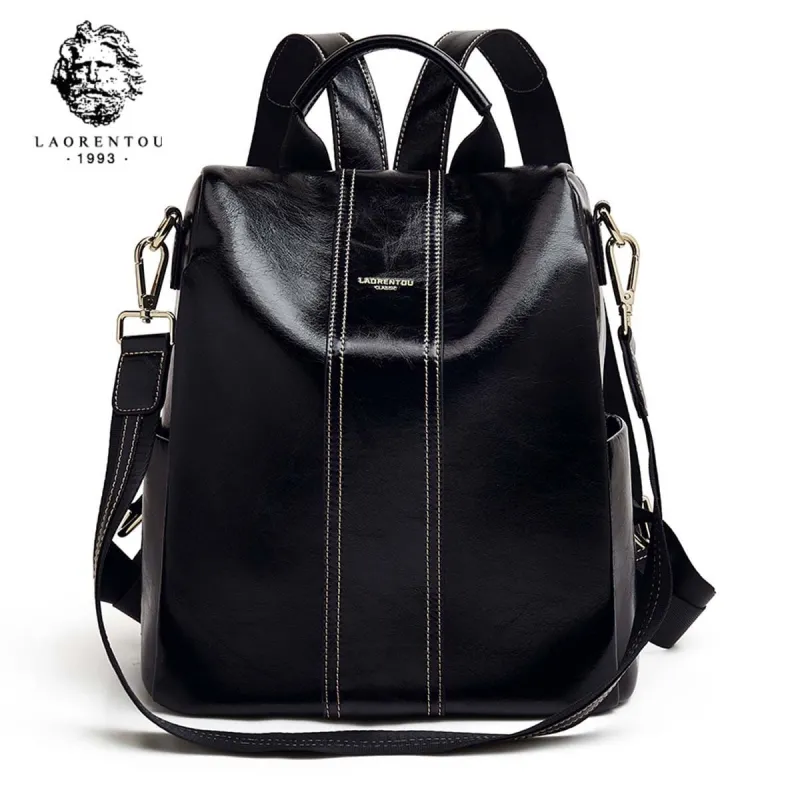 Split leather Γυναικείo Σακίδιο Πλάτης Χιαστί Laorentou 9113046L μαύρο