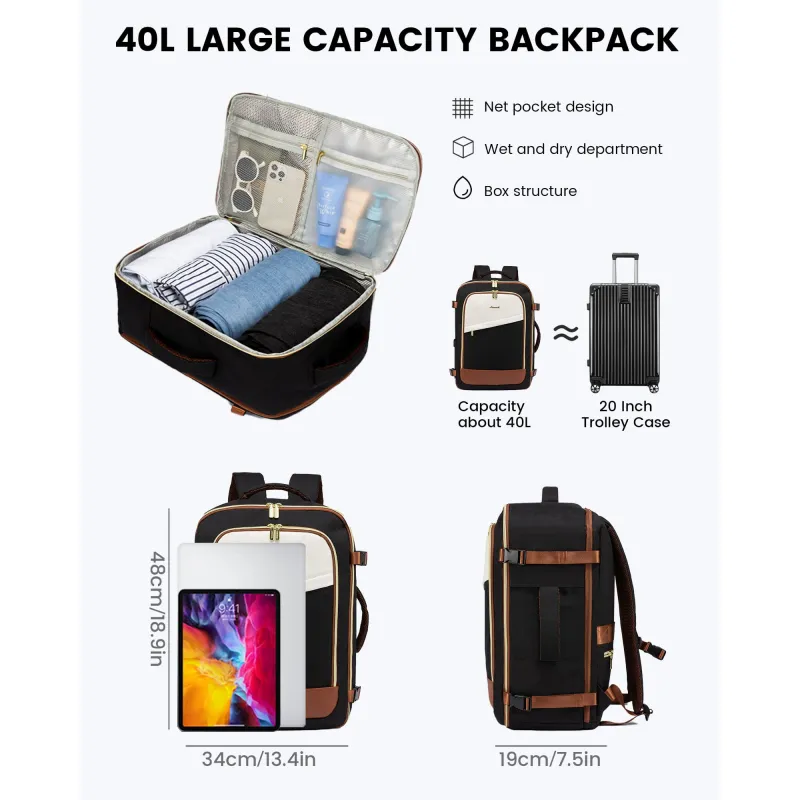 Σακίδιο Ταξιδίου Γυναικείο 40L Carry on 17,3" Lovevook MB2165 black/beige