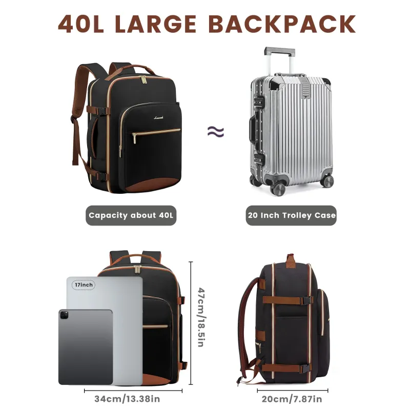 Σακίδιο ταξιδιού για γυναίκες 40L Carry on 17,3" WB2029 black/brown