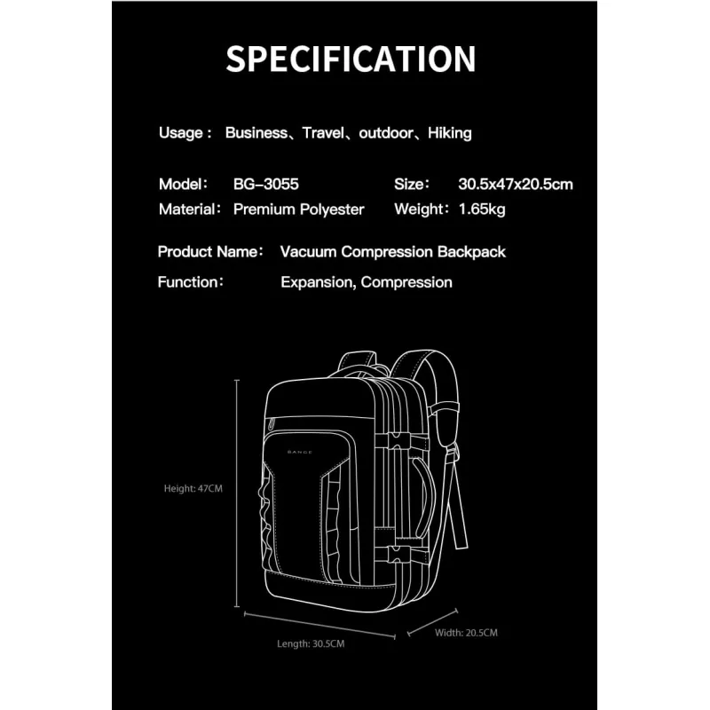 Σακίδιο Ταξιδιού Cabin Size 40L Laptop 17,3” Bange 3055 μαύρο