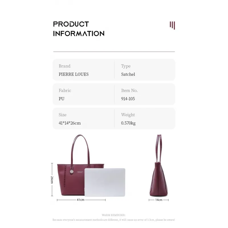 Γυναικεία Τσάντα Ώμου Shopper Pierre Loues PL914-105 μπορντό