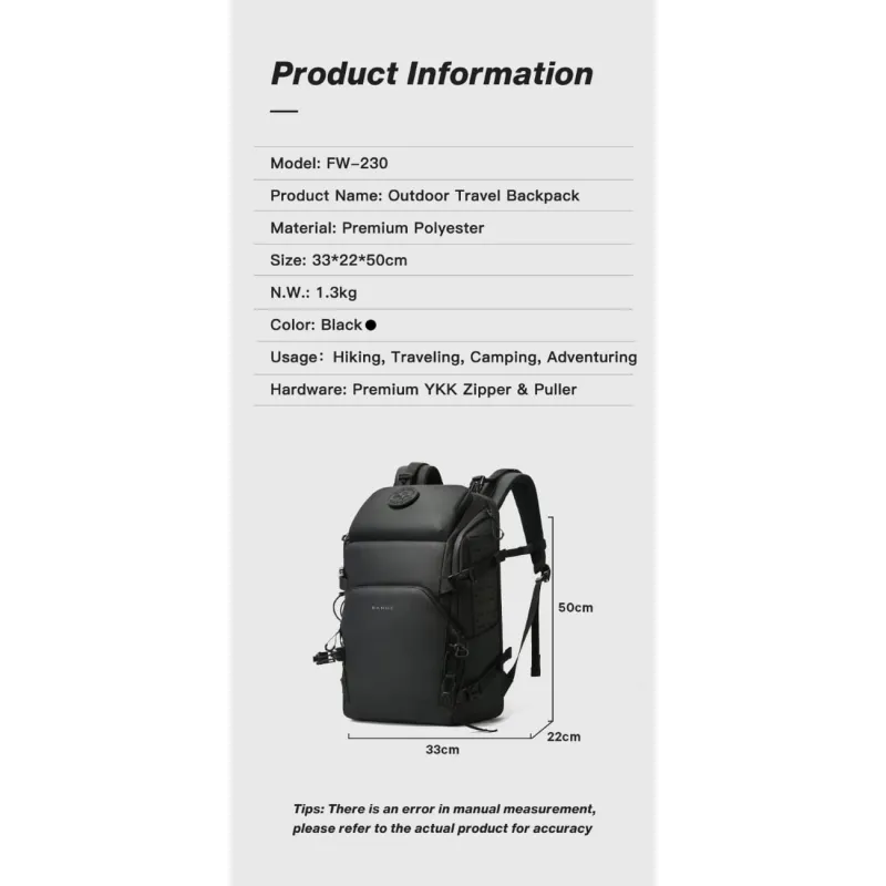 Σακίδιο πλάτης Ορειβατικό 36L Laptop 15,6” Bange FW230 μαύρο
