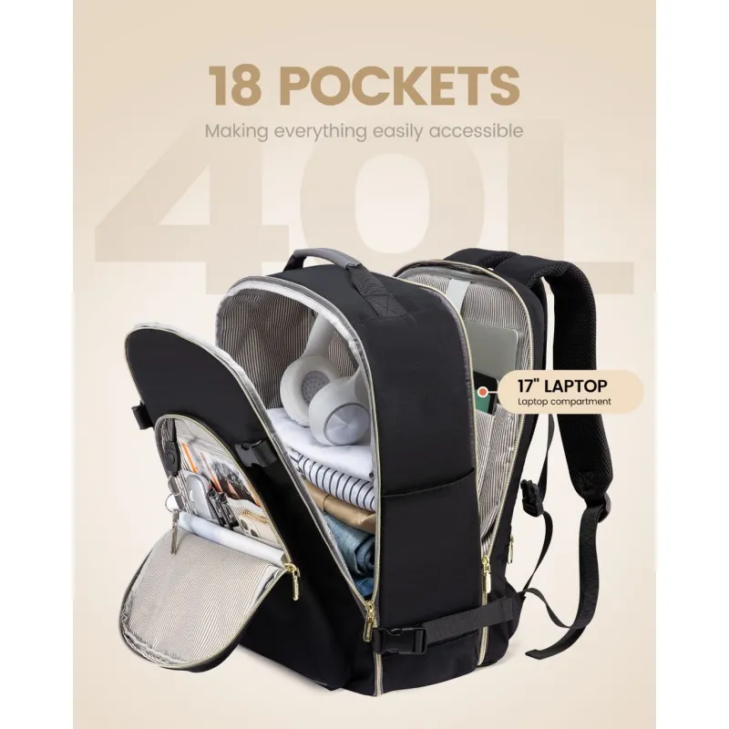 Σακίδιο ταξιδιού για γυναίκες 40L Carry on 17,3" WB2029 black