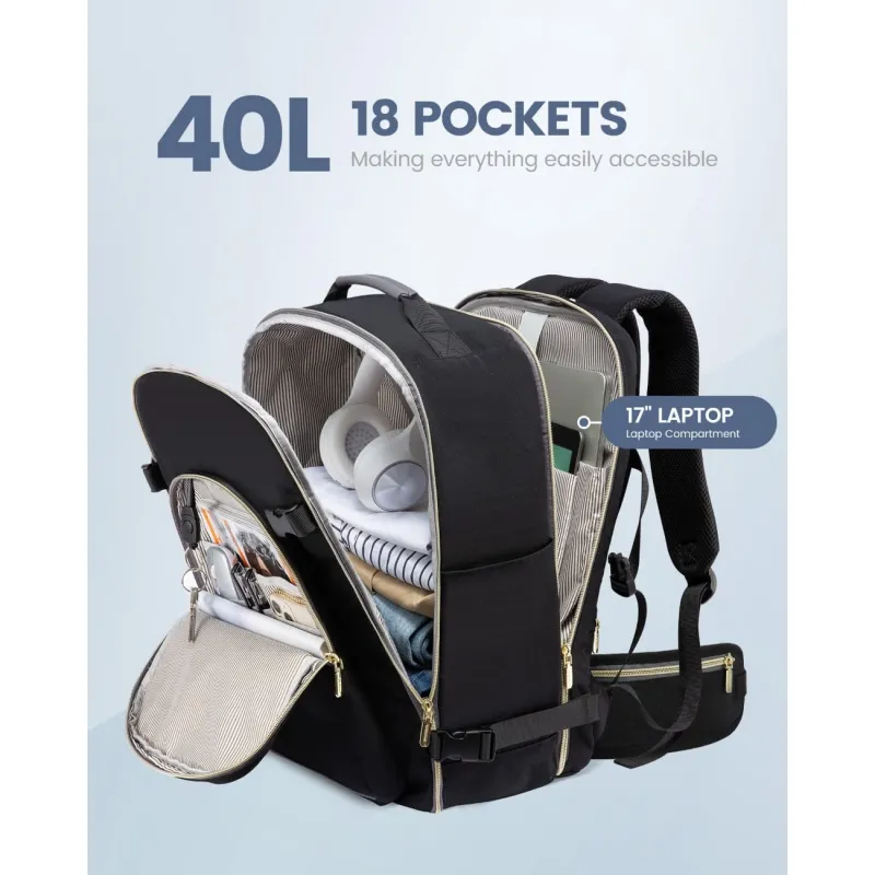 Σακίδιο ταξιδιού για γυναίκες 40L Carry on 17,3" WB2029 black