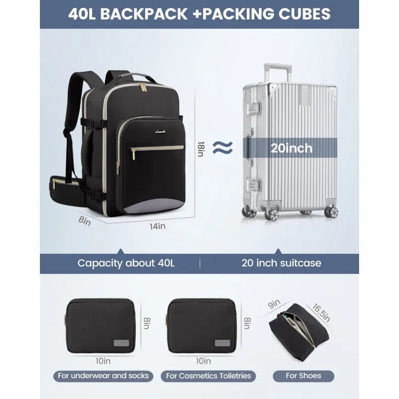 Σακίδιο ταξιδιού για γυναίκες 40L Carry on 17,3" WB2029 black