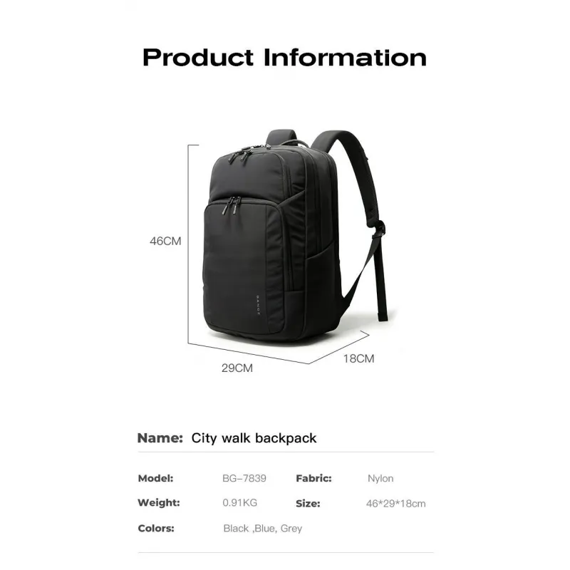 Σακίδιο πλάτης 24L Laptop 15,6” Bange 7839 μαύρο
