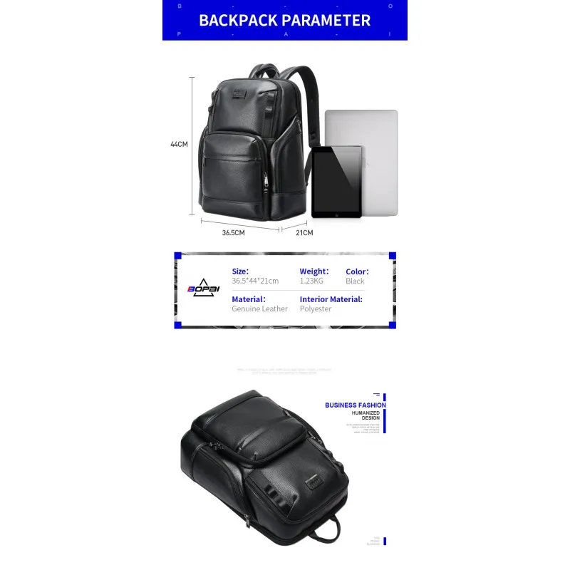 Δερμάτινο Σακίδιο 33L Laptop 15,6” Bopai 61-123511 μαύρο
